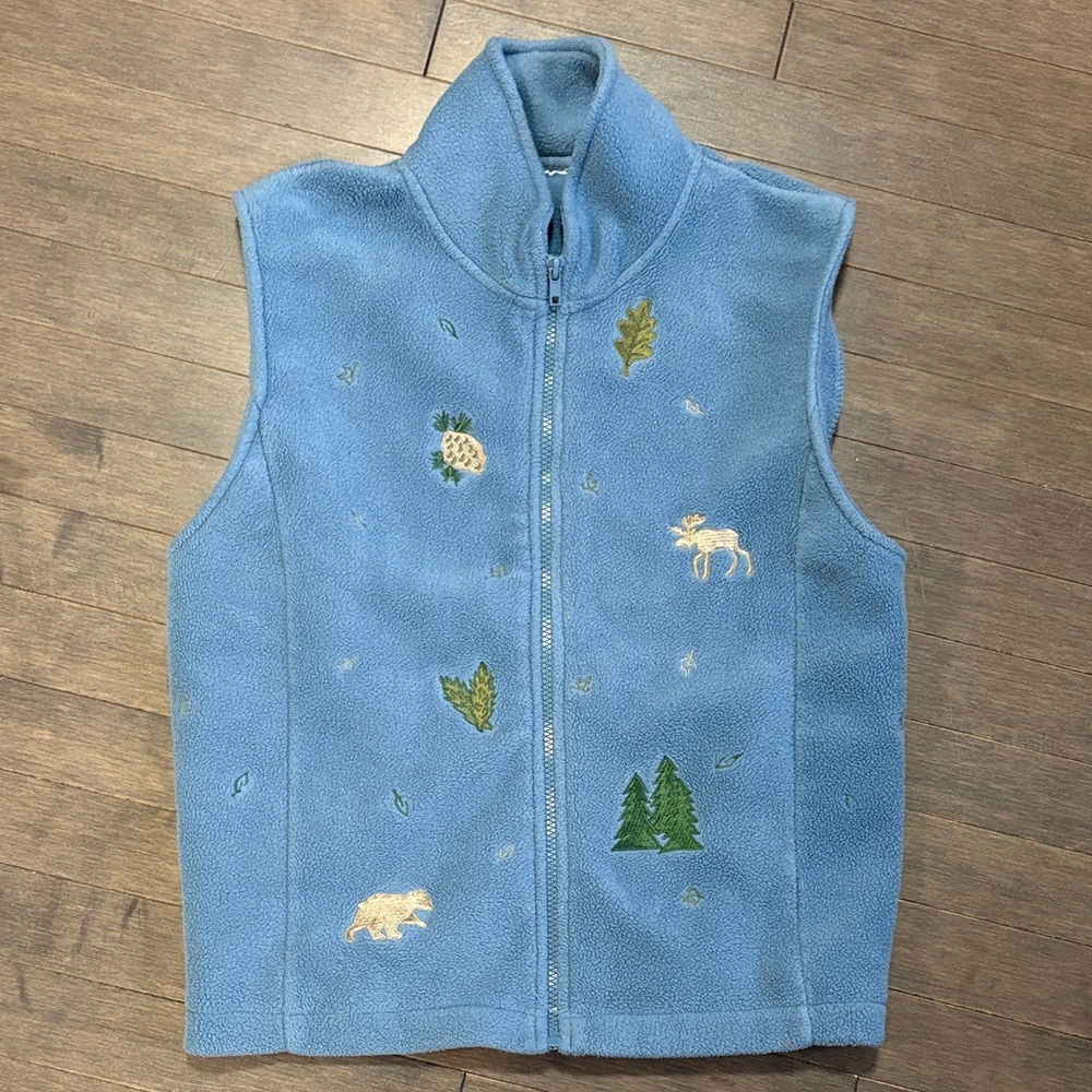 Source Unknown Blue Fleece Vest with Nature Embroidery Size M/L